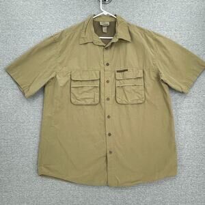 Ducks Unlimited Shirt Mens XL Button Up Tan Short Sleeve Vented Fishing Outdoor